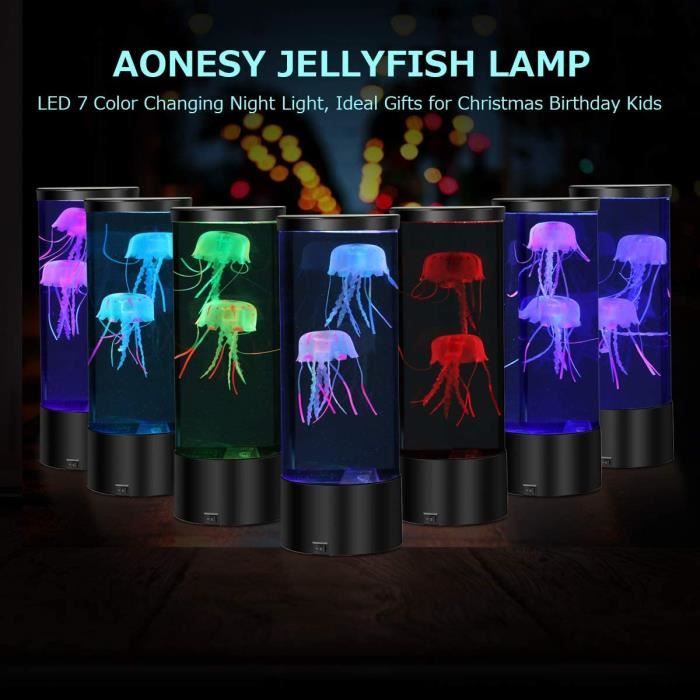 Stillcool® 7 couleurs LED lampe méduse de table ,bureau Veilleuse de chevet  coloré,Lumière d'aquarium cylindrique de simulation
