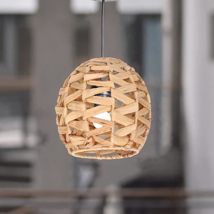 Abat-jour Suspendu En Rotin – Teinte Kaki – Remplacement Pour Lustre Ou Suspension