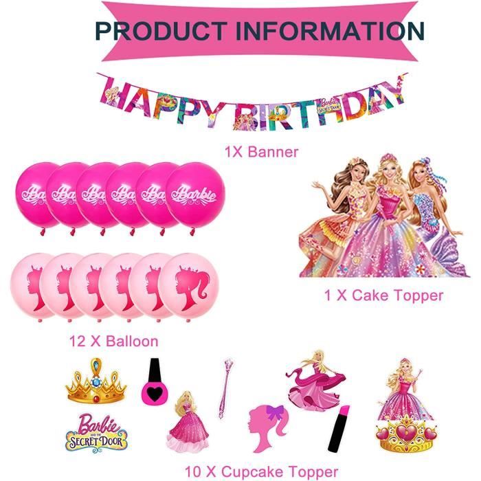 Ballons de décoration de fête d'anniversaire sur le thème de Barbie,  drapeau rose joyeux anniversaire, drapeau de gâteau - Cdiscount Maison