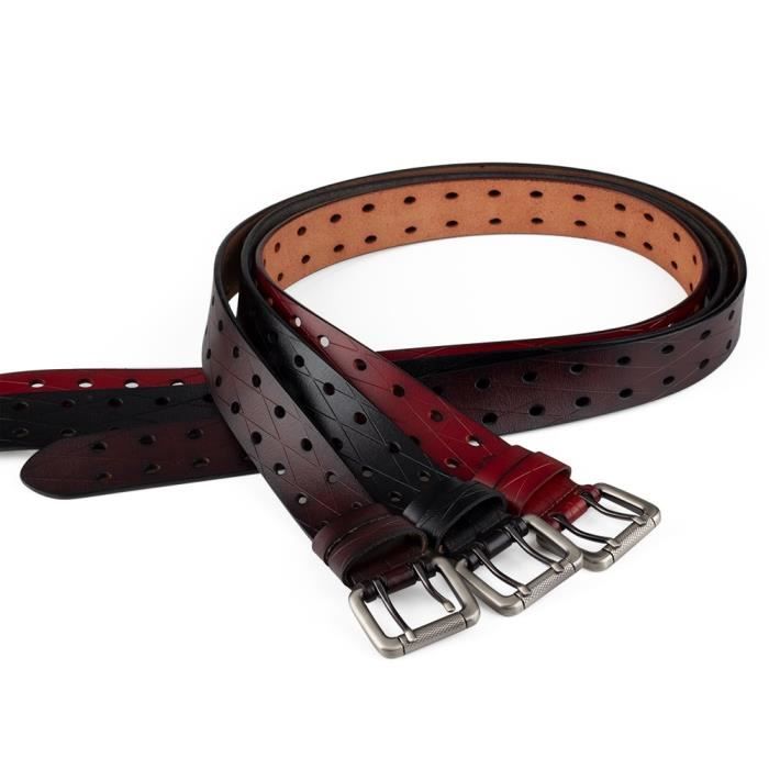 130 cm Trou rond noir Ceinture De Cow boy En Cuir Pour Hommes