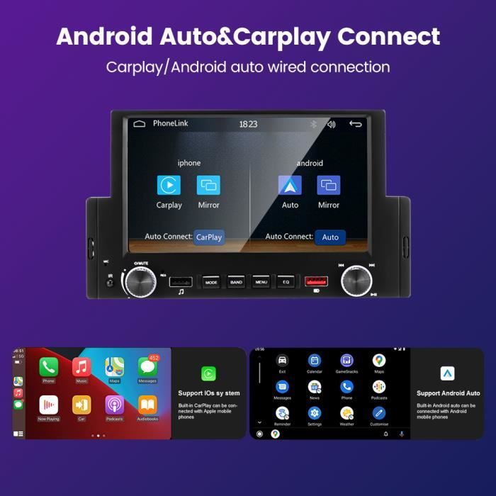 GEARELEC Autoradio 6.2 pouces CarPlay Android Auto Stéréo Bluetooth MP5  Lecteur multimédia Récepteur radio FM avec Caméra de Recul - Cdiscount Auto