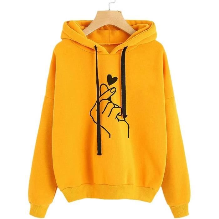 Sweat a 2025 capuche jaune femme