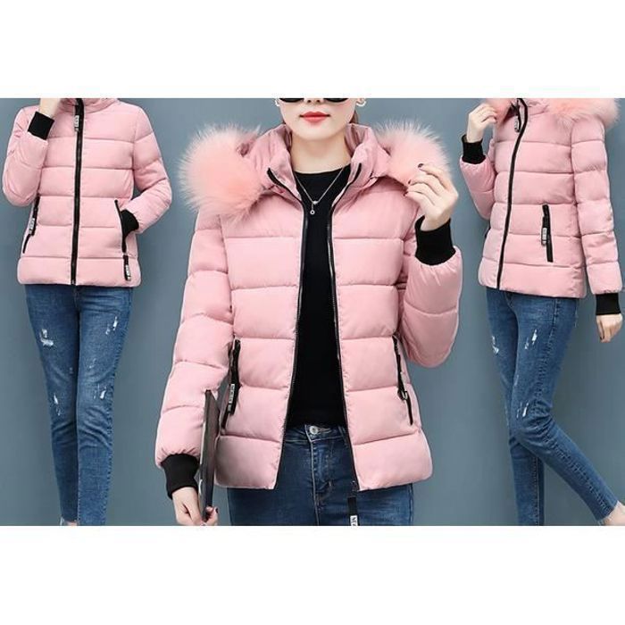 Manteau Femme Hiver Doudoune A Capuche Femme Veste Matelassée Parka Manteau  Court Coupe Slim Chic Et Elegant Rose