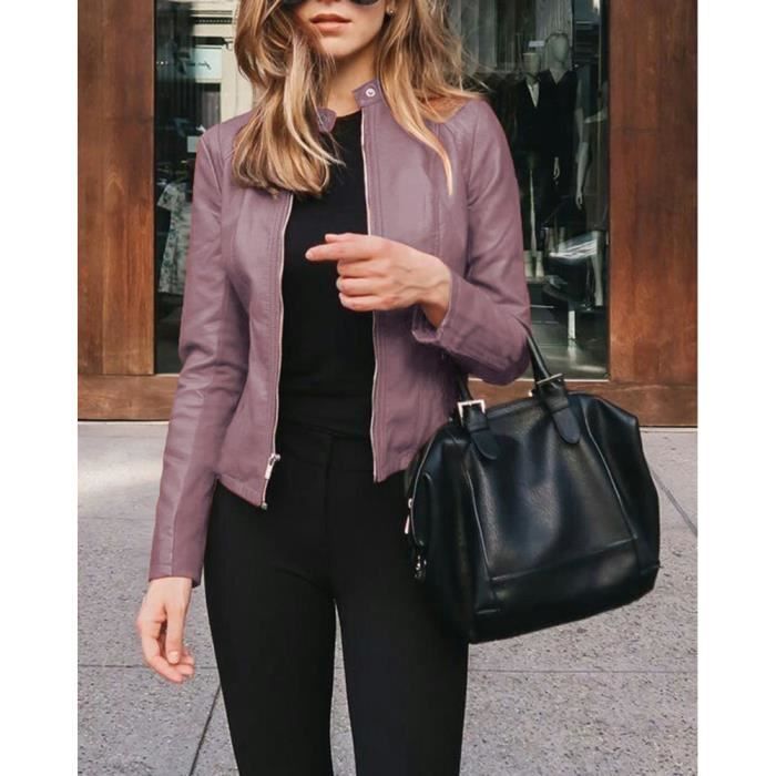 Veste en cuir violet on sale femme