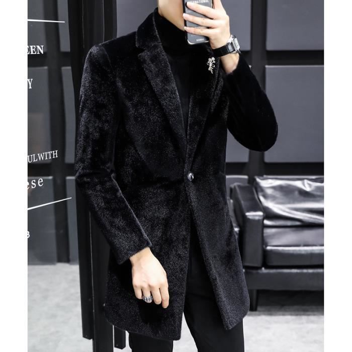 Manteau Homme Velours Slim Mi long Epais Chaud Hiver Couleur Unie Noir Cdiscount Pret a Porter