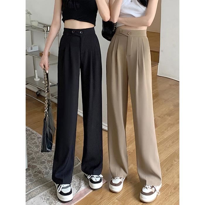 Pantalon De Sport Femme Taille Haute - Jogging Large En Coton - Avec Poches - Pour Running Et Fitness