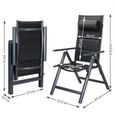 Set de 4 chaises de jardin aluminium dossier réglable 8 positions rembourrage max. 120kg chaise à dossier haut chaise pliante-2