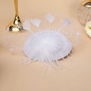 Chapeau Bibi Mariée Avec Voile Et Plumes - Pince à Cheveux - Style Vintage Années 50 - Pour Thé, Fête, Cocktail - Blanc