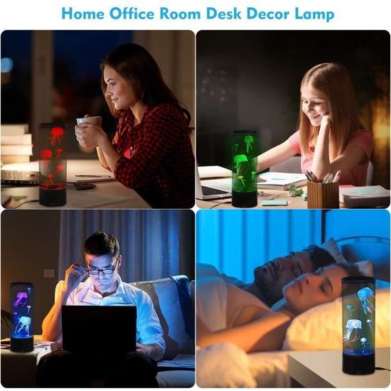 Lampe de table veilleuse méduse faite main - Dôme en verre, décor tropical sur le thème de l'océan - France