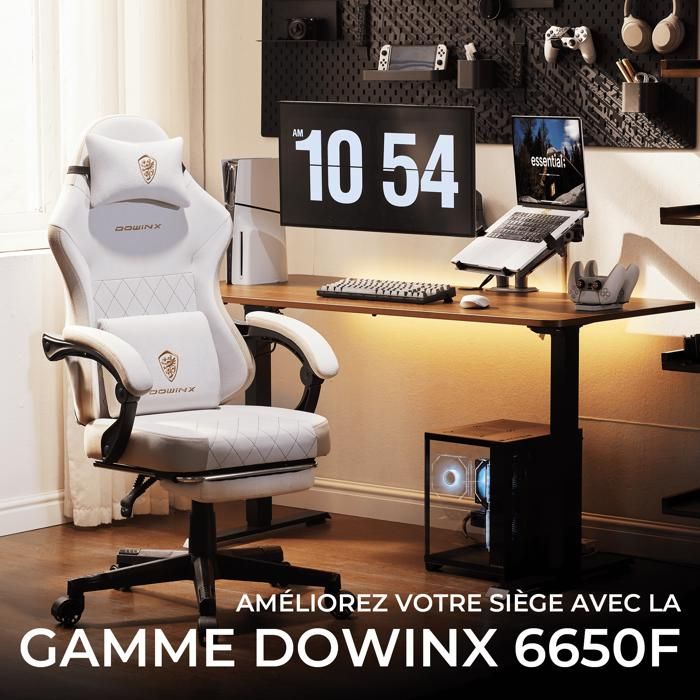 Fauteuil Gaming Massante Avec Coussin Lombaire Massant,chaise Ergonomique,tissu Technique,blanc Fauteuil Gaming Massante Avec Coussin Lombaire Massant,chaise Ergonomique,tissu Technique,blanc