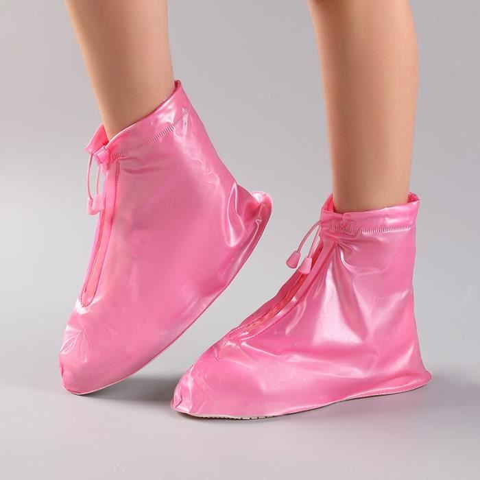Couvre-chaussures à semelles épaisses imperméables en PVC à la mode,  anti-glisse Taille: XL (Rose)