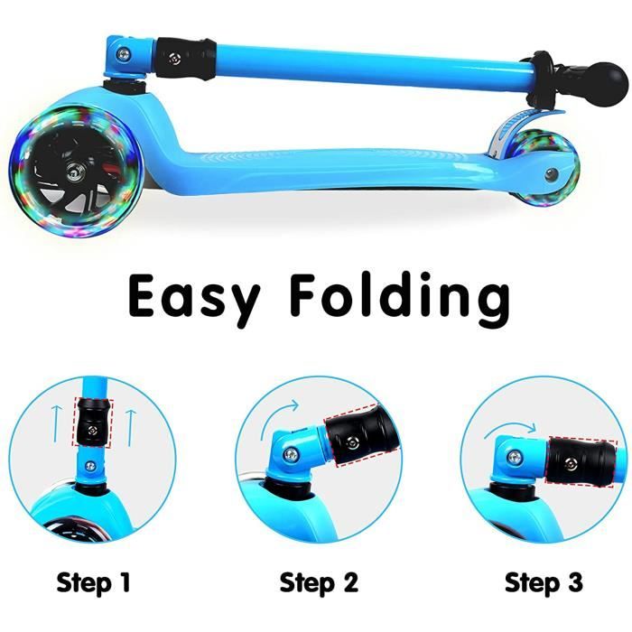 4 en 1 Kick Scooter Patinette Hauteur Guidon Réglable Avec grandes LED