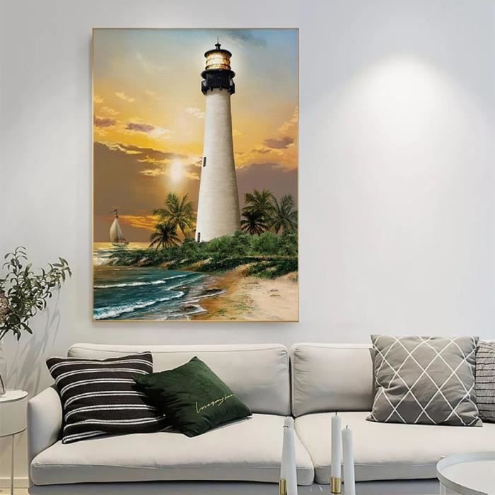 5D Diamond Painting Phare, Broderie Diamant Soleil, Canevas Diamant Kit Complet Point De Croix