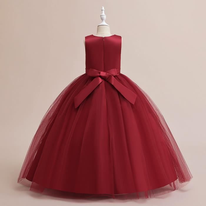 Robe De Princesse Fille Longue Sans Manches Robe De Soiree Mariage Tulle Avec Ceinture Noeud Papillon Rouge Rouge Cdiscount Pret a Porter