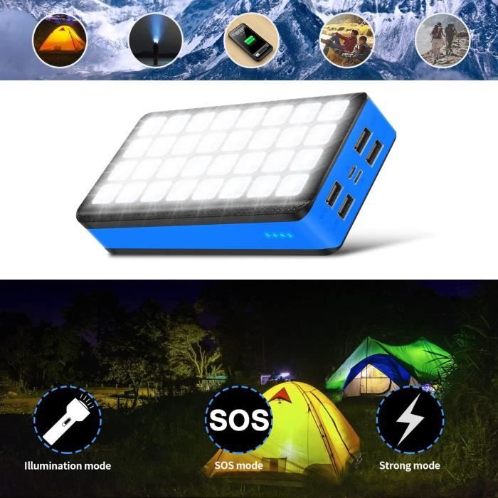 Batterie Externe Solaire 20000mAh Chargeur Solaire avec 3 Sorties USB