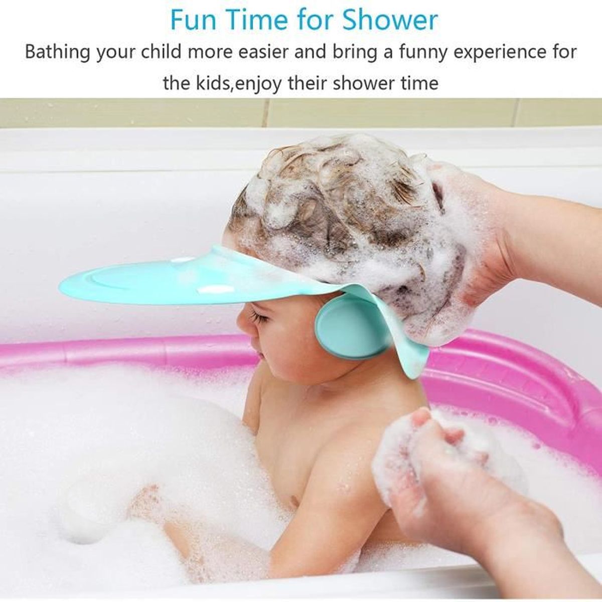 Facynde Casquette De Bain Bébé,Chapeau Douche Bébé Protéger L/'Oreille Et Yeux des Enfant Visière De Douche De Bébé Bonnet Réglable Silicone Protège-Eau Chapeaux