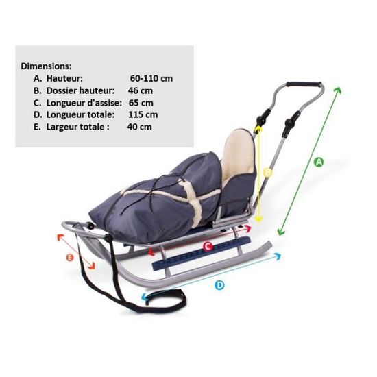Luge Bebe Avec Chanceliere Traineaux Luge Poussette Avec Dossier Bobsleigh 05 Bleu Marine Cdiscount Sport