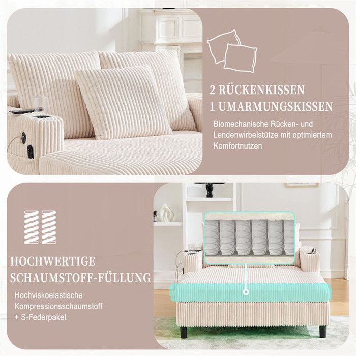 LAY Fauteuil inclinable avec porte-gobelets 4 places Taupe Tissu-S2993 LAY Fauteuil inclinable avec porte-gobelets 4 places Taupe Tissu-S2993