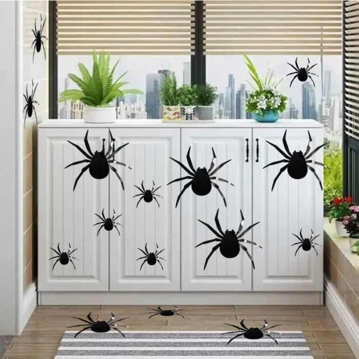 Autocollant Fenêtre Halloween Araignée Noire - 28 X 40 Cm - PVC Réutilisable, Adhésif Statique - Décoration Effrayante Facile