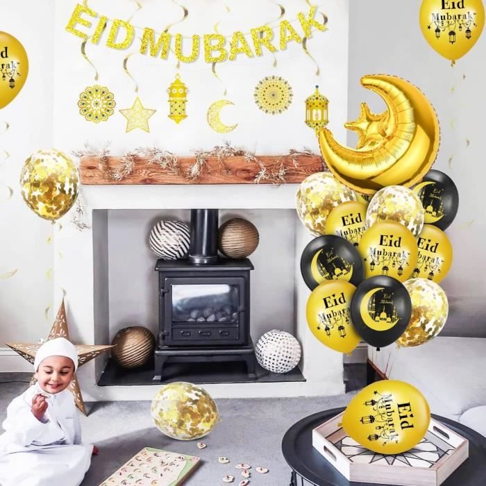 Or Ramadan Kareem l'Aïd Décorations Suspendues Étoile Lune Cercle Dot  Croissant Lampe Guirlande Streamer Toile de Fond Bannière Décor pour  Moubarak Eid Islam Musulman Festival Fête Fournitures : : Cuisine  et Maison