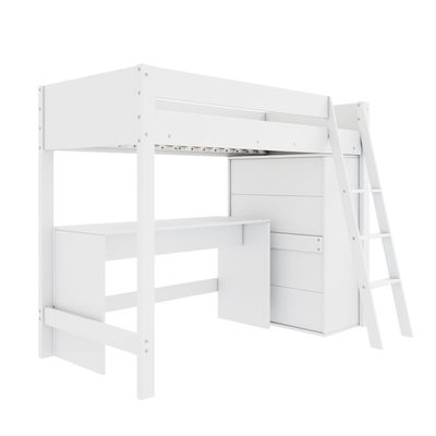 Lit Mezzanine Enfant Avec Bureau Et Rangements – 90x200 Cm, Bois Massif Blanc, Étagères Et Cintres Intégrés - 3