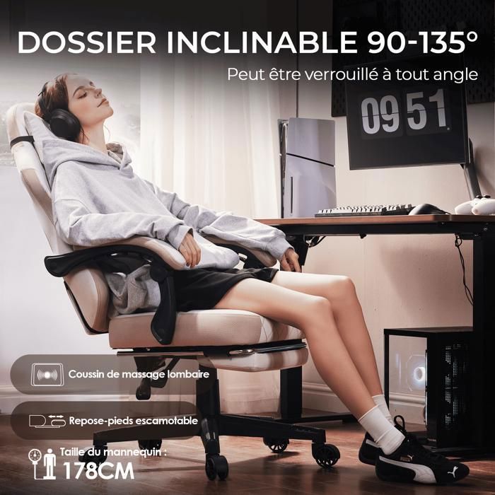 Dowinx Chaise Gaming, Coussin Plat Large Fauteuil Gamer avec Repose-Pieds, Chaise Gamer avec Dowinx Chaise Gaming, Coussin Plat Large Fauteuil Gamer avec Repose-Pieds, Chaise Gamer avec