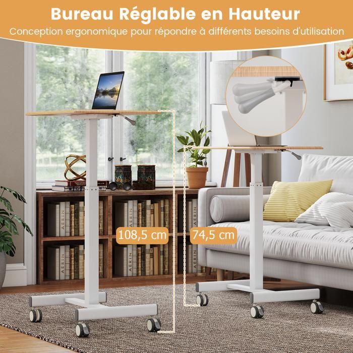 Bureau d'ordinateur réglable en hauteur, Table d'appoint avec roulettes