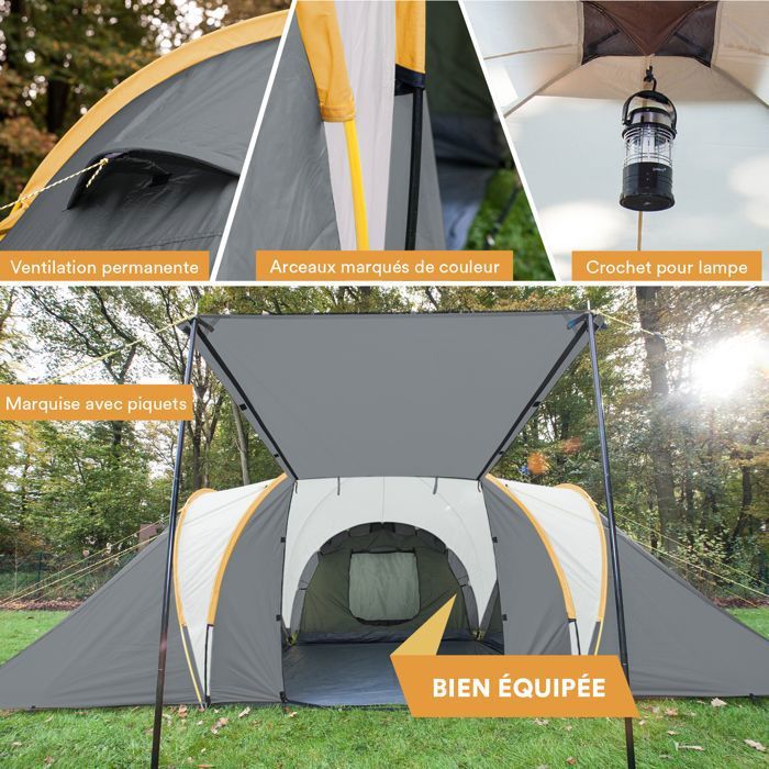 Skandika Daytona 6 – Tente Dôme 6 Personnes, 3 Chambres Séparées, Hauteur 195 Cm, Colonne D'eau 3000 Mm, Moustiquaires, Pour Familles Ou Groupes