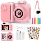 FOSMET Appareil Photo Enfant - avec Carte 32G & 5rouleaux de Papier Photo -Appareil Photo Instantané Enfant - HD - Rose