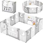 YOLEO Grand Parc Bébé Plastique Pliant 14 Panneaux d’Activité et Porte Barrière Sécurité Enfant Protection Blanc Intérieur Extérieur