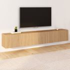 IDMARKET Meuble TV 180 cm suspendu JULIETTE lattes tasseau bois coloris chêne