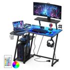 Bureau Gamer LED - VIVOLILV - Bureau D'ordinateur Forme L Multifonctionnel - Prise Electrique - Porte-Gobele - Crochet pour Casque