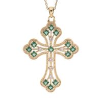 Collier en plaqué or chaîne avec pendentif croix empierrée d'oxydes verts foncés 40+5cm