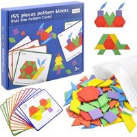 Formes géométriques Tangrams Puzzle en bois, 155 pièces, blocs colorés en bois, intelligence en bois, puzzle Montessori, jouets