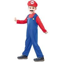 Déguisement Enfant Mario - Costume 1 pièce et casquette - Taille 2/4 ans - Rouge et Bleu