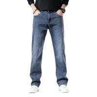 Pantalon En Jeans Homme Regular Droite Casual Jeans Stretch Taille Standard 5 Poches Effet Délavé