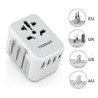 TESSAN Adaptateur Prise électrique Universel avec 3 USB et 1 Type C, Prise France vers Anglaise UK USA Canada Australie Chine Japon