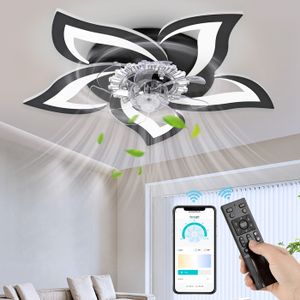 VENTILATEUR DE PLAFOND NACATIN Ventilateur de plafond à LED 6 Vitesse Fan Silencieux avec Dimmable Eclairage 3 Couleurs 9005 -Noir