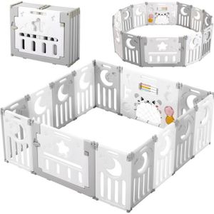 TOUR DE PARC Grand Parc Bébé Plastique Pliant 14 Panneaux d’Activité et Porte Barrière Sécurité Enfant Protection Blanc Intérieur Extérieur