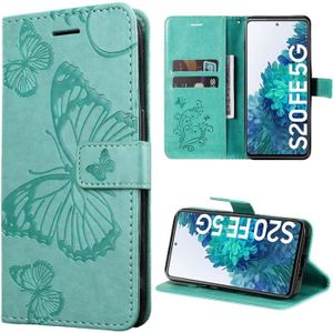 COQUE - BUMPER Coque pour Samsung Galaxy S20 FE, Protection Anti-Rayures Effet Cuir Vert Elégant Motif Papillon (pas pour S20)
