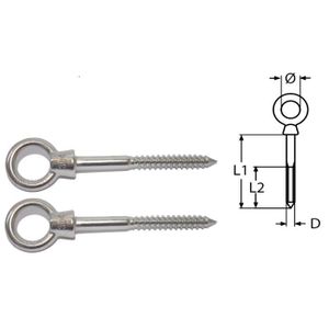 Anneaux tige filetée BOIS A2 Longueur 80mm Lot de 2 inox 304 8mm