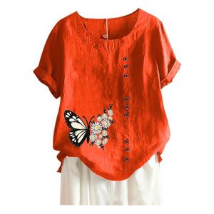 T-SHIRT T-Shirt D'Été À Manches Courtes Col Rond Et Imprimé Papillon Pour Femmes Orange