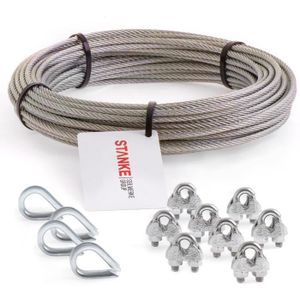 Seilwerk STANKE C/âble dAcier Galvanis/é DIN Corde Foresti/ère Corde de Levage C/âble de Treuil 6x7+FC 5 mm 80 m