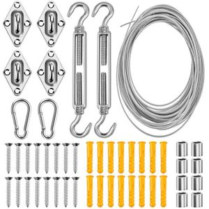 30m Kit de Corde Cable en Acier Inoxydable, Cable Métallique, Cable INOX  avec Tendeur et Crochets po