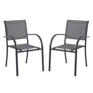 Ensemble table et chaise de jardin Lot de 2 fauteuils de jardin empilables en aluminium et textilène - Gris anthracite - JOLANE