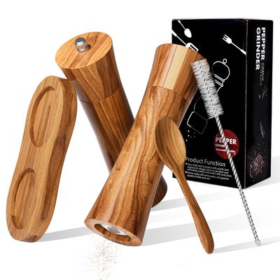 Lot De 2 Moulins à Poivre Et Sel En Bois 22 Cm - Mécanisme Céramique Réglable + Fenêtre Acrylique