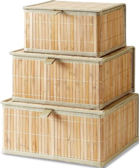 Panier Rangement avec Couvercle - Boite Decorative Bambou pour Organiser Lot de 3 Panier Osier