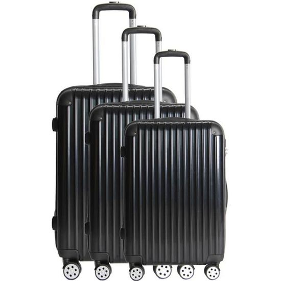 Set de 3 Valises Trolley Rigides - Avec Serrure à Combinaison - ABS - 4 Roues Pivotantes à 360° - Noir (XL, L, M)