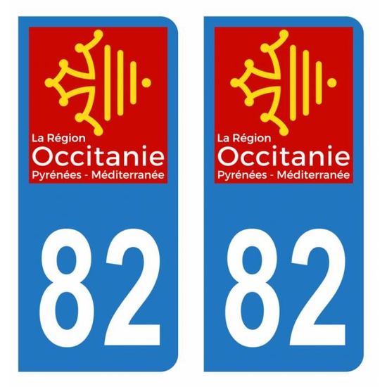 2 Stickers autocollant plaque immatriculation 82 Occitanie LogoType 