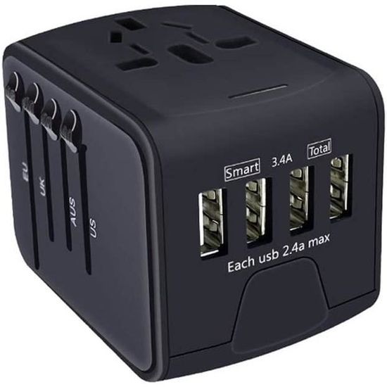 Adaptateur de voyage universel 2500 W avec prises É.-U./UE/R.-U./AU/3